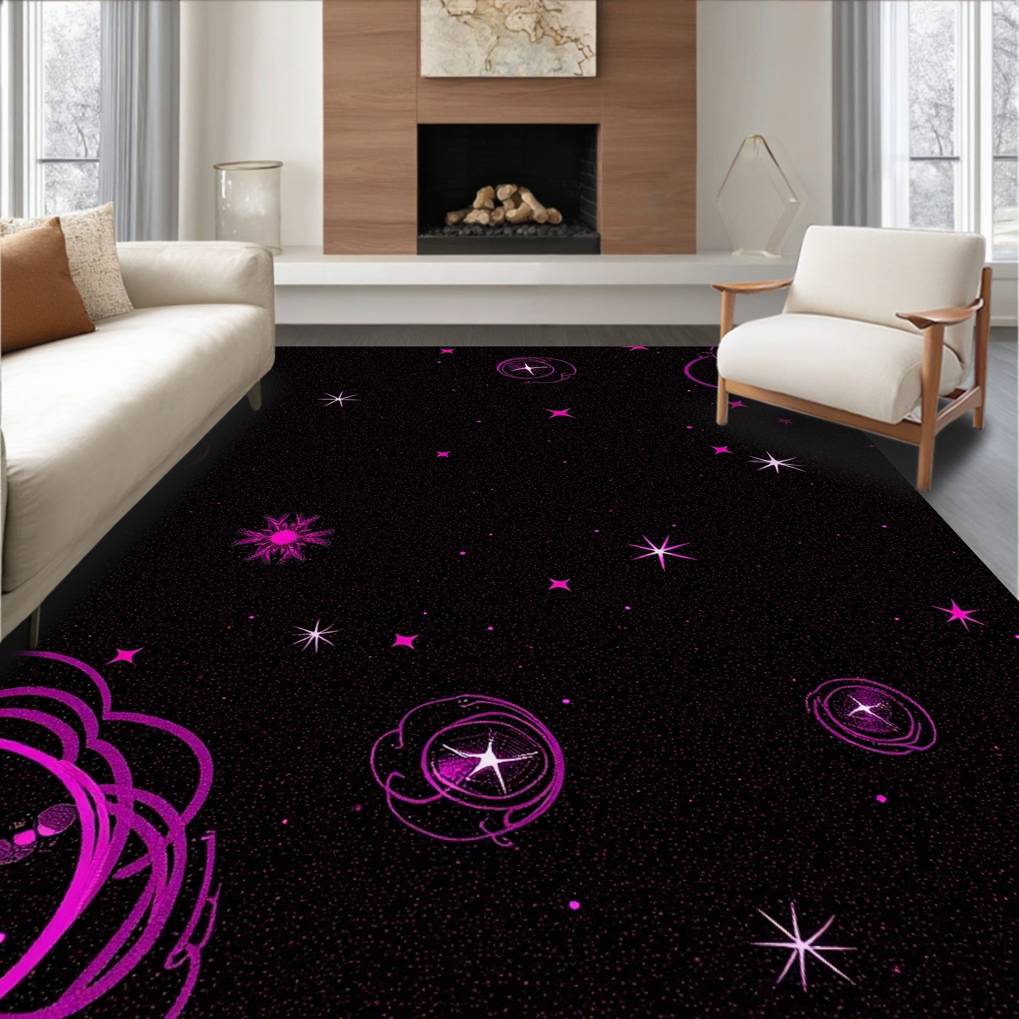 Cosmic Pink Nebula Starry Night Rug