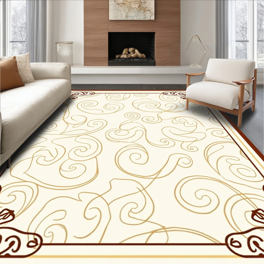 Cream Brown Swirl Pattern Design Rug
