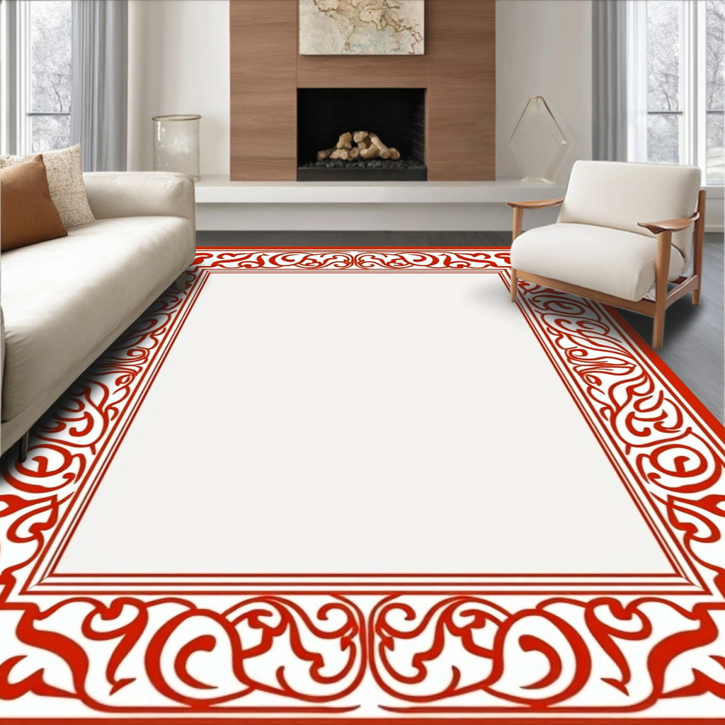 Classic Red Scrollwork Border Design Rug