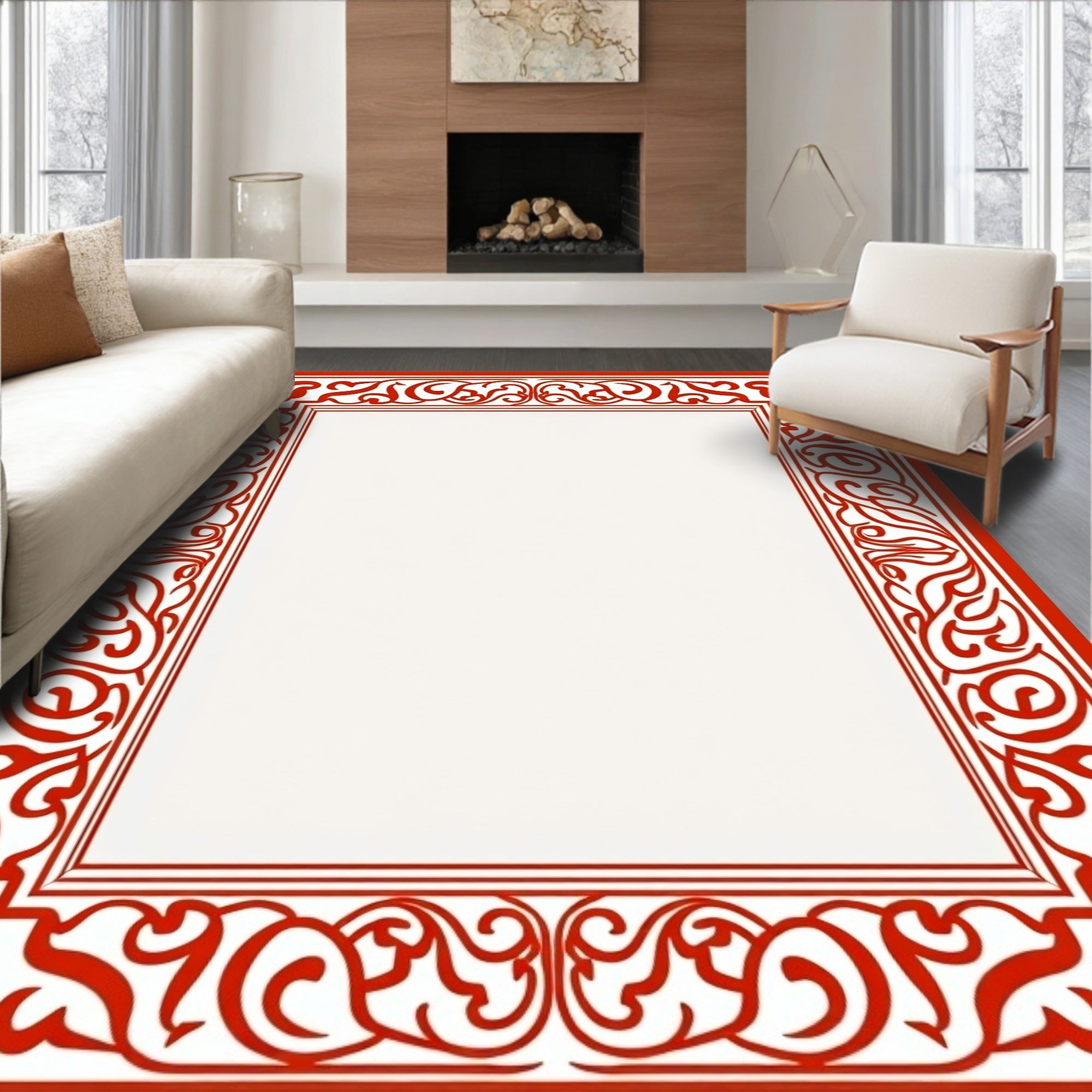 Classic Red Scrollwork Border Design Rug