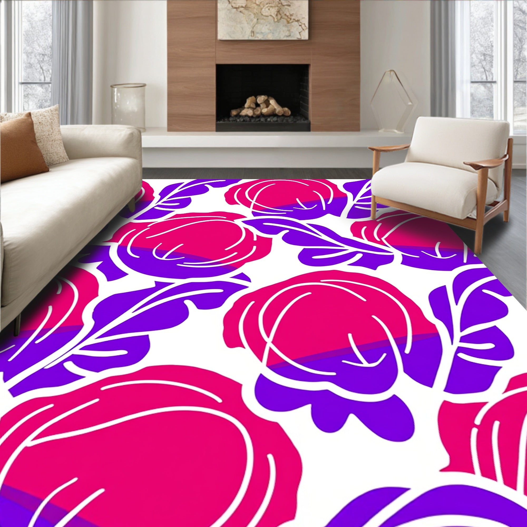 Bold Floral Leaves Pattern Rug