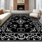 Classic Floral Motif Black and White Rug