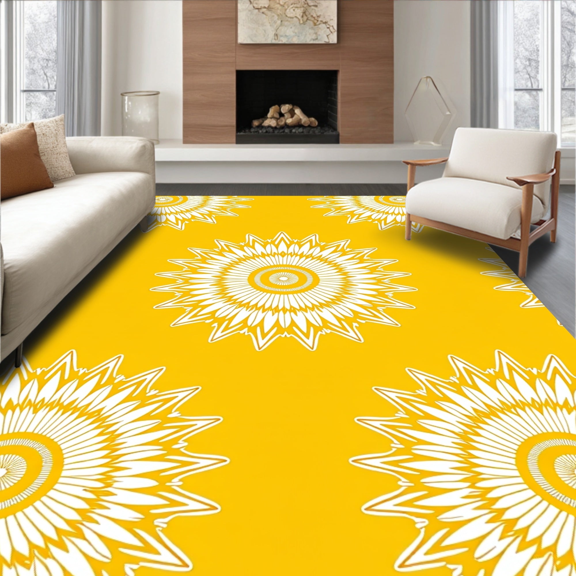 Radiant Sunburst Floral Pattern Rug