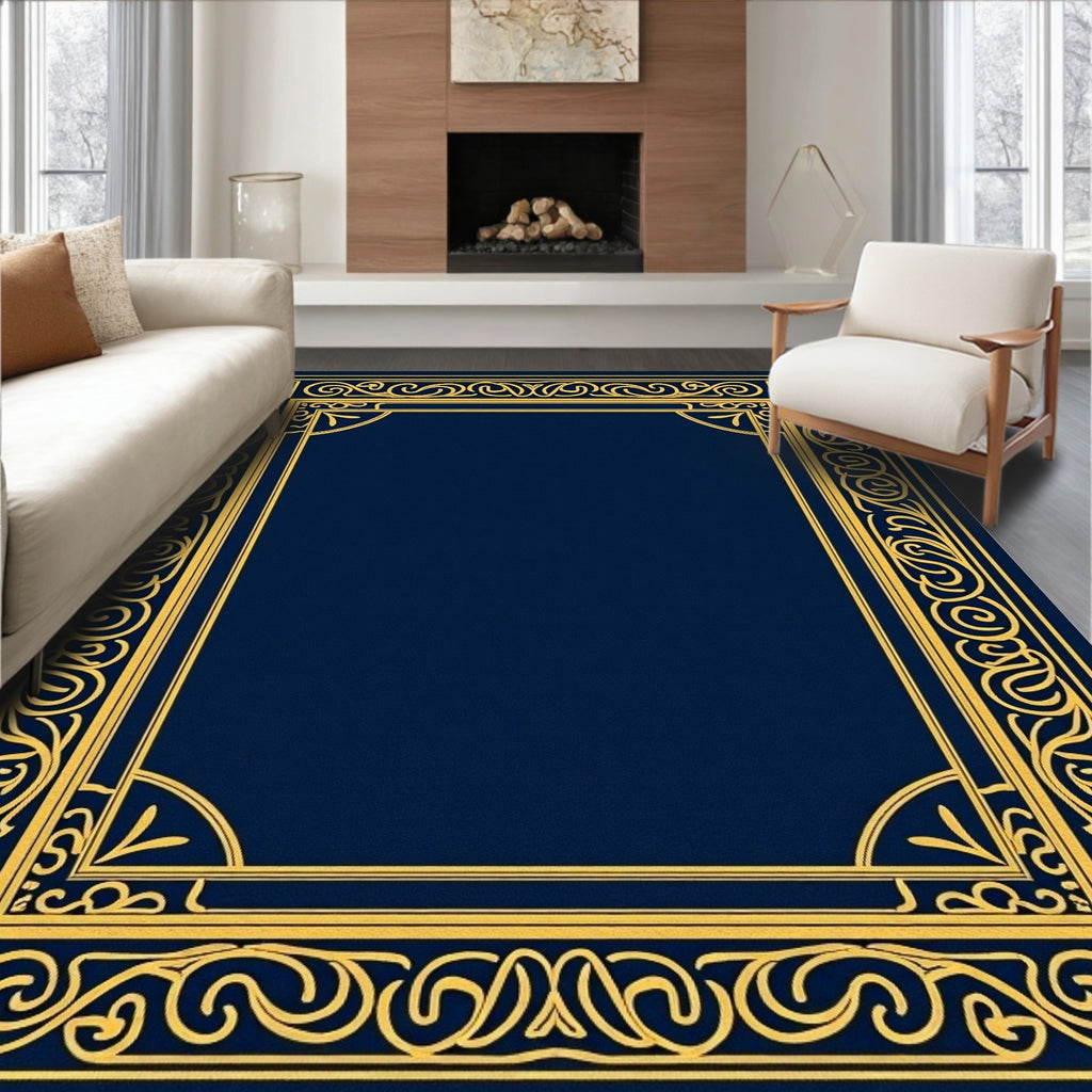 Ornate Gold Border Classic Navy Rug