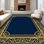 Ornate Gold Border Classic Navy Rug