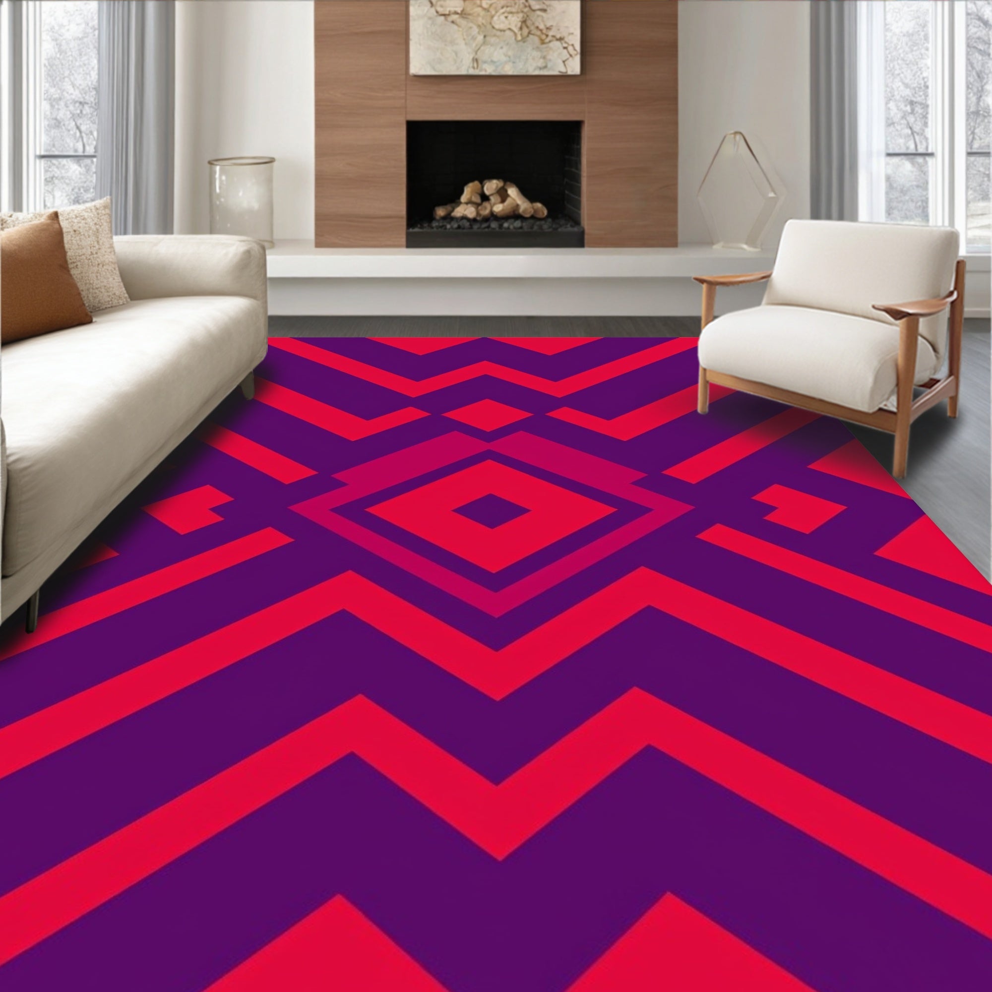 Vibrant Pink Purple Geometric Pattern Rug