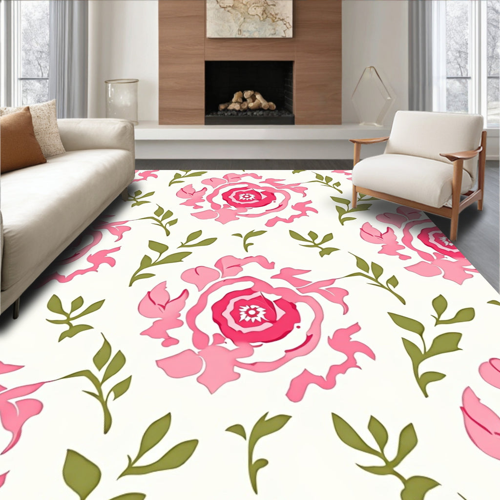 Bold Pink Floral Pattern Rug