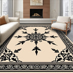 Ornate Black Floral Mandala Border Rug