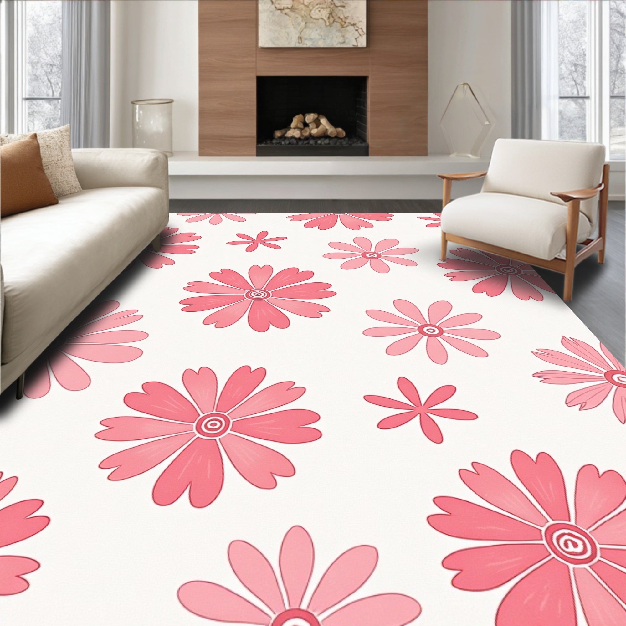 Dotted Floral Pattern Pink Rug
