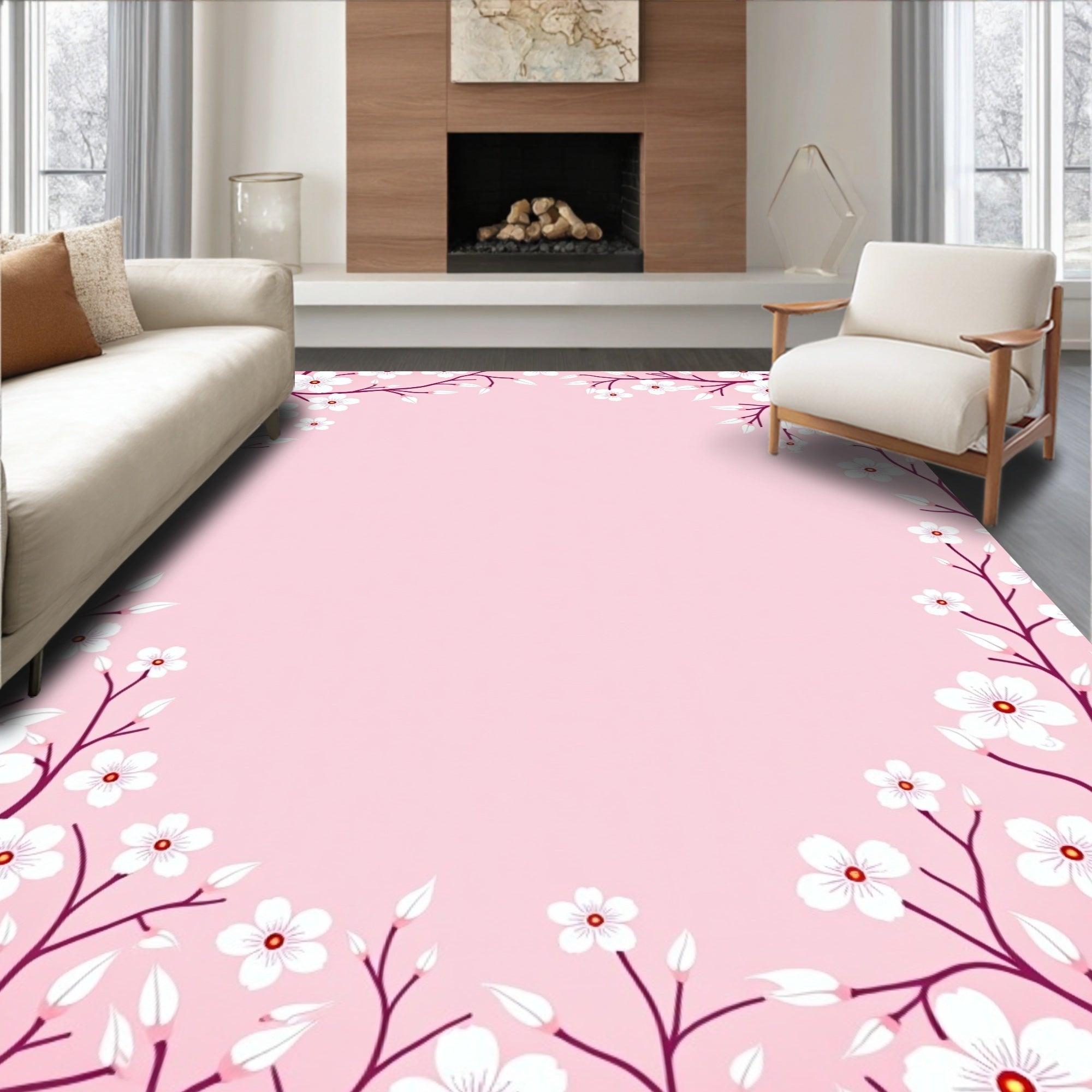 Pink Cherry Blossom Branches Rug