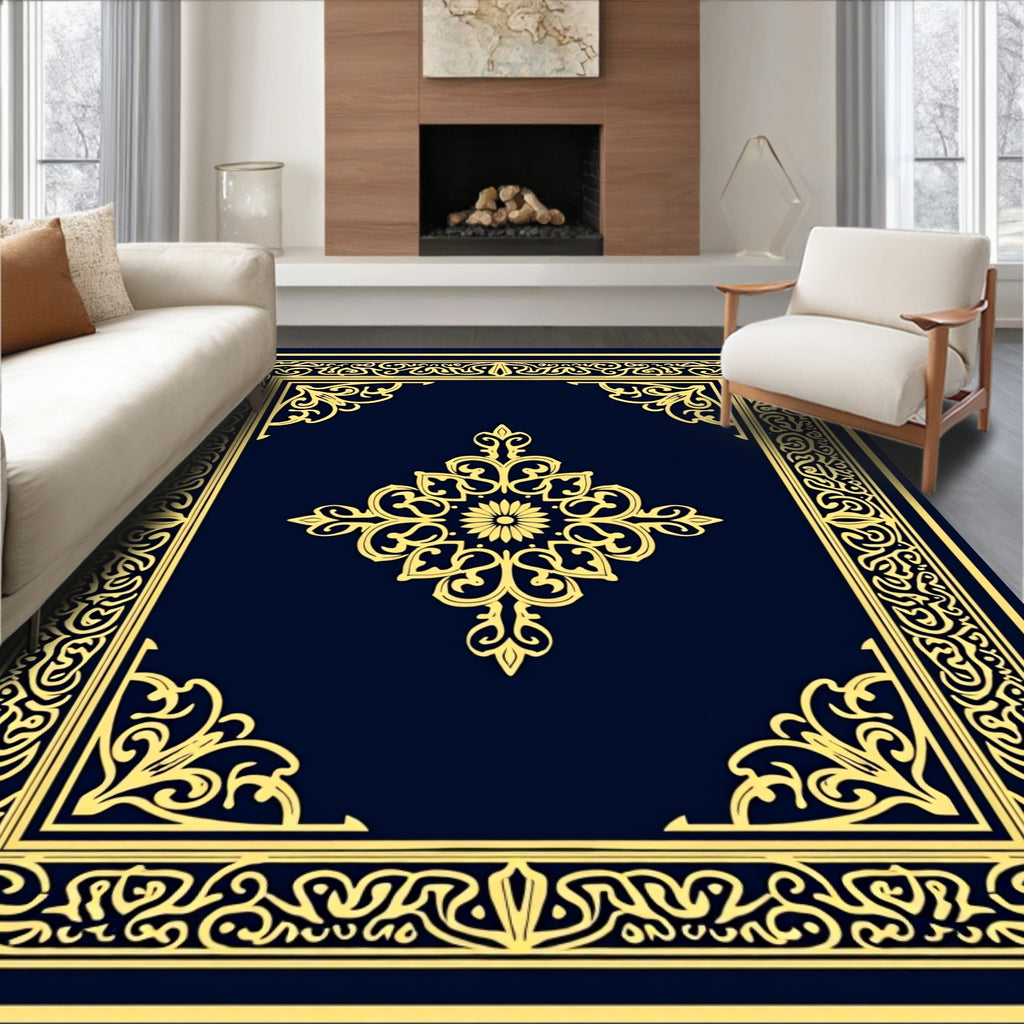 Elegant Gold Floral Medallion Pattern Rug