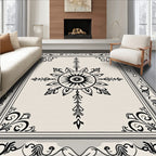 Ornate Black White Floral Sun Rug