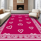 Pink Heart Pattern With Ornate Border Rug