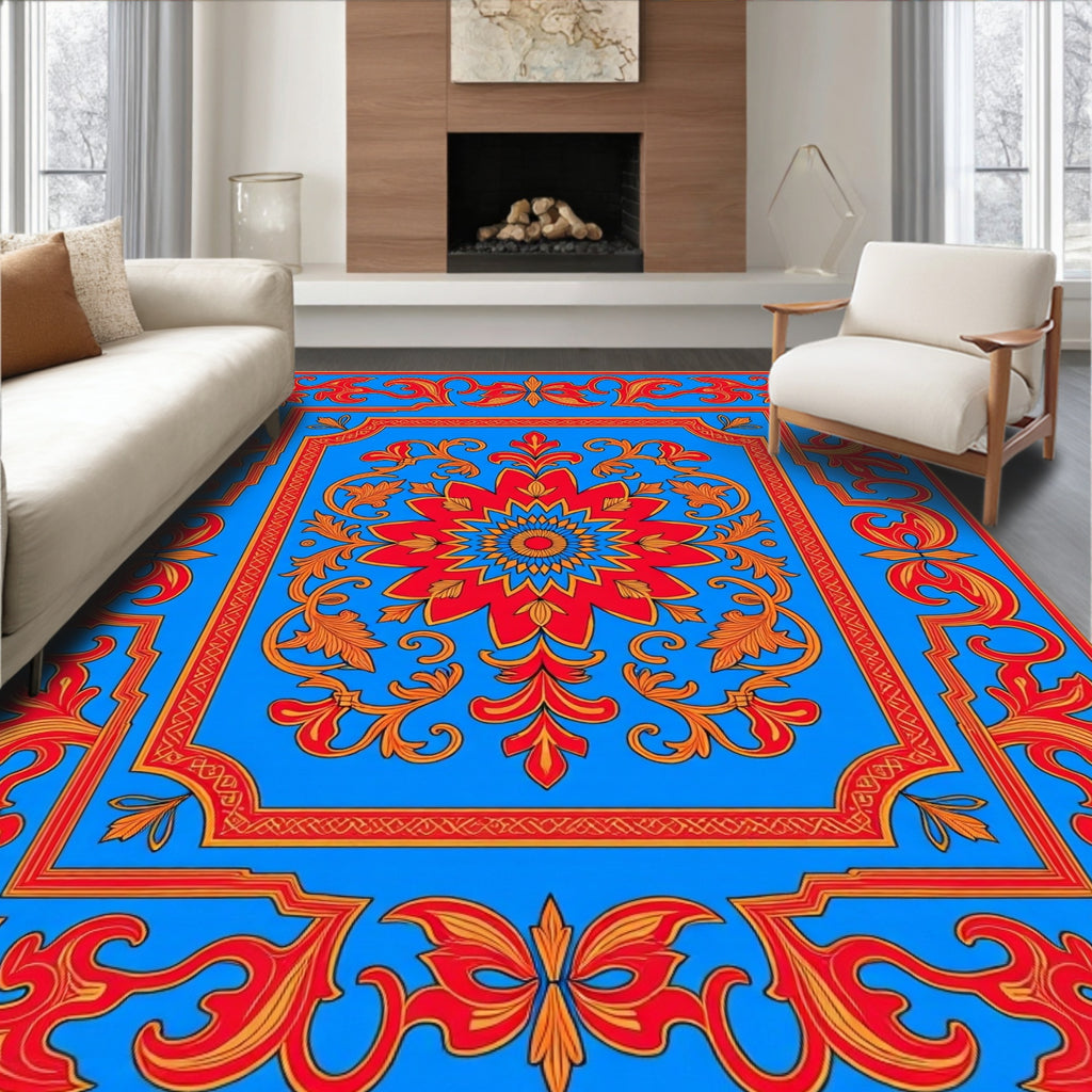 Vibrant Red Gold Floral Medallion Rug
