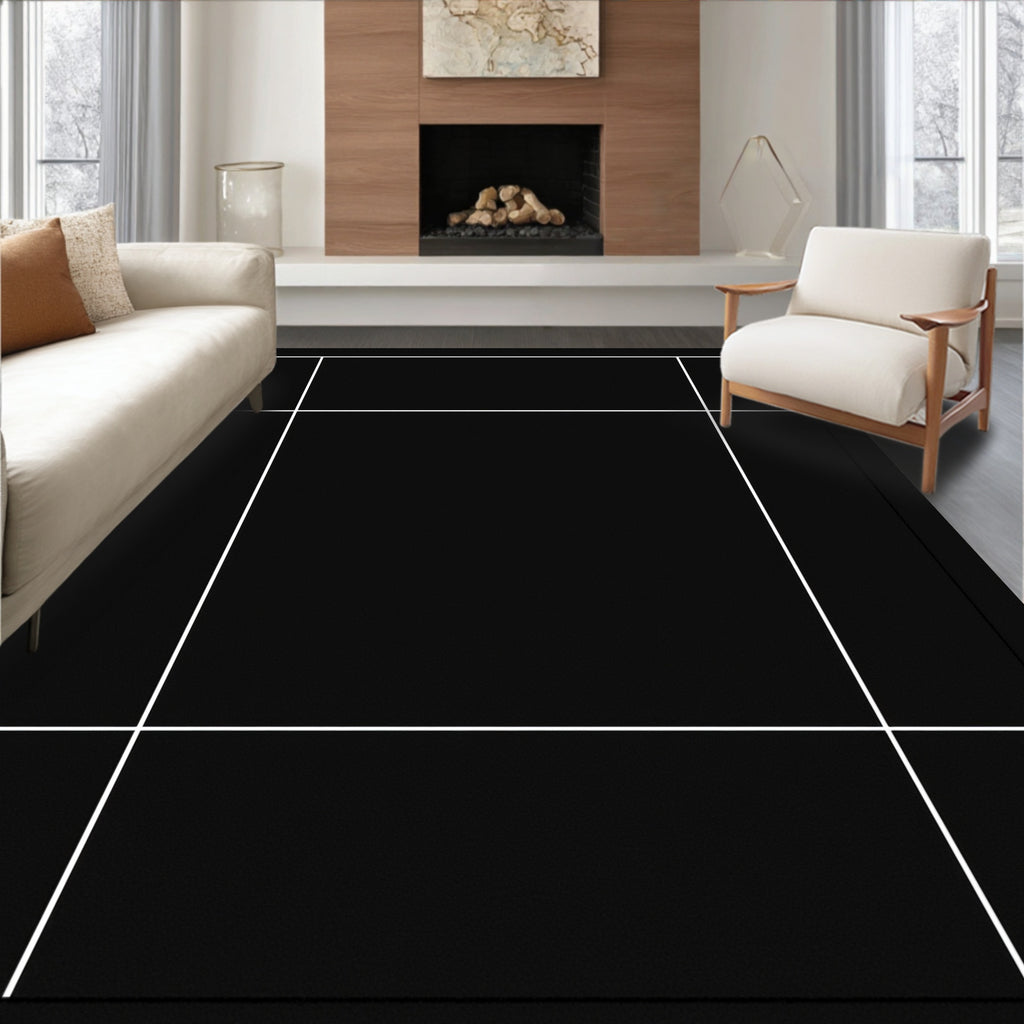 Abstract Black White Geometric Border Rug