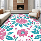 Pink Teal Floral Mandala Pattern Rug