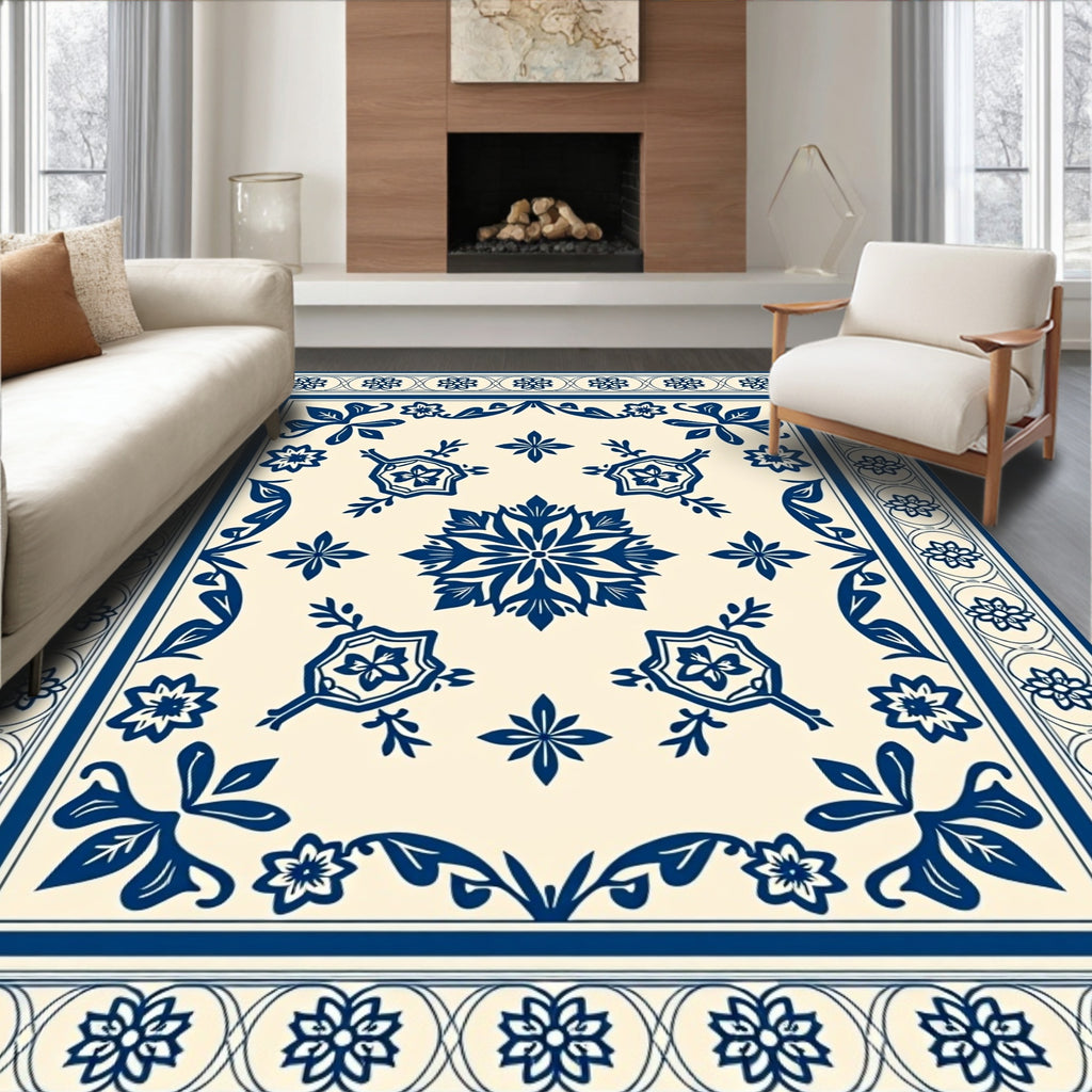 Classic Blue Floral Medallion Rug