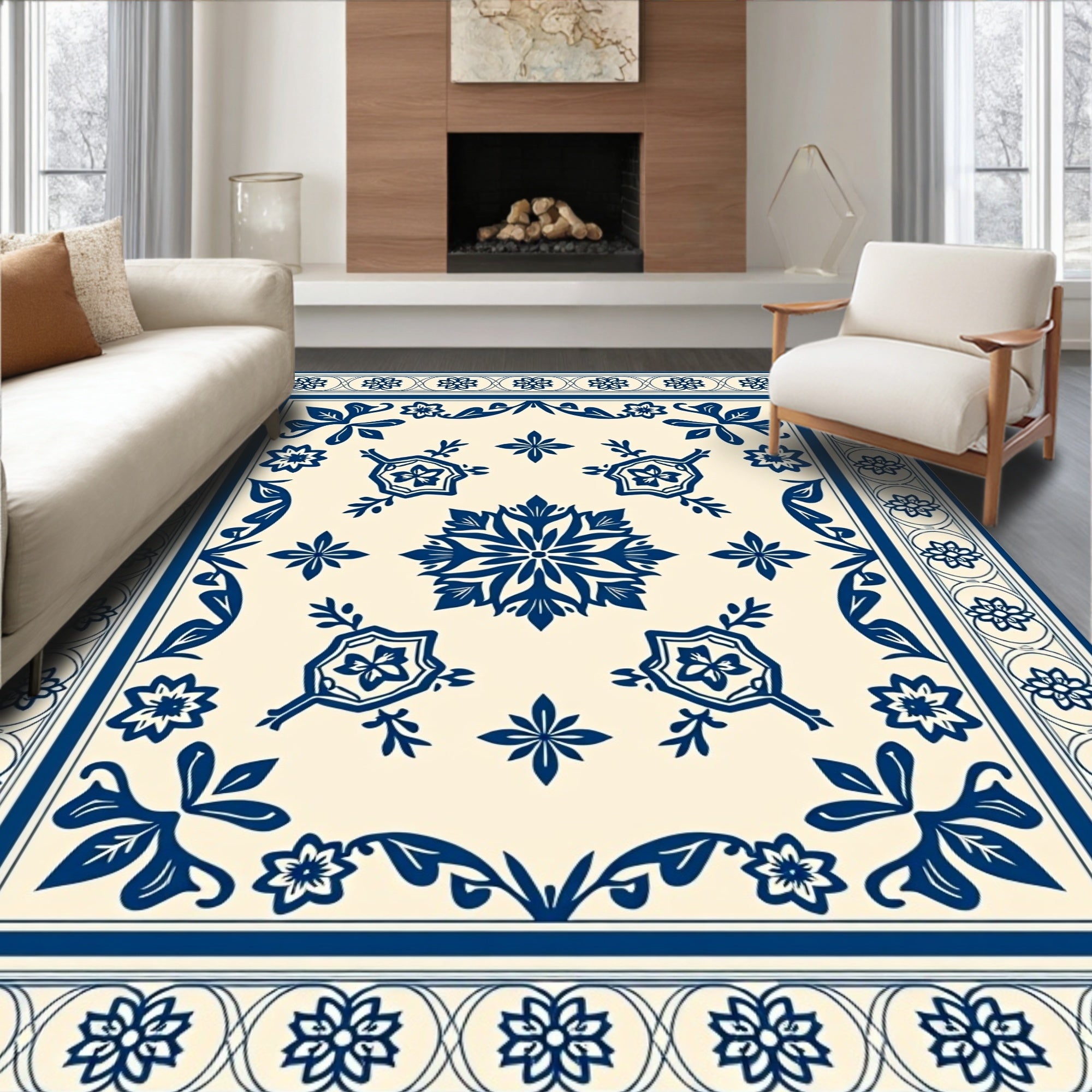 Classic Blue Floral Medallion Rug