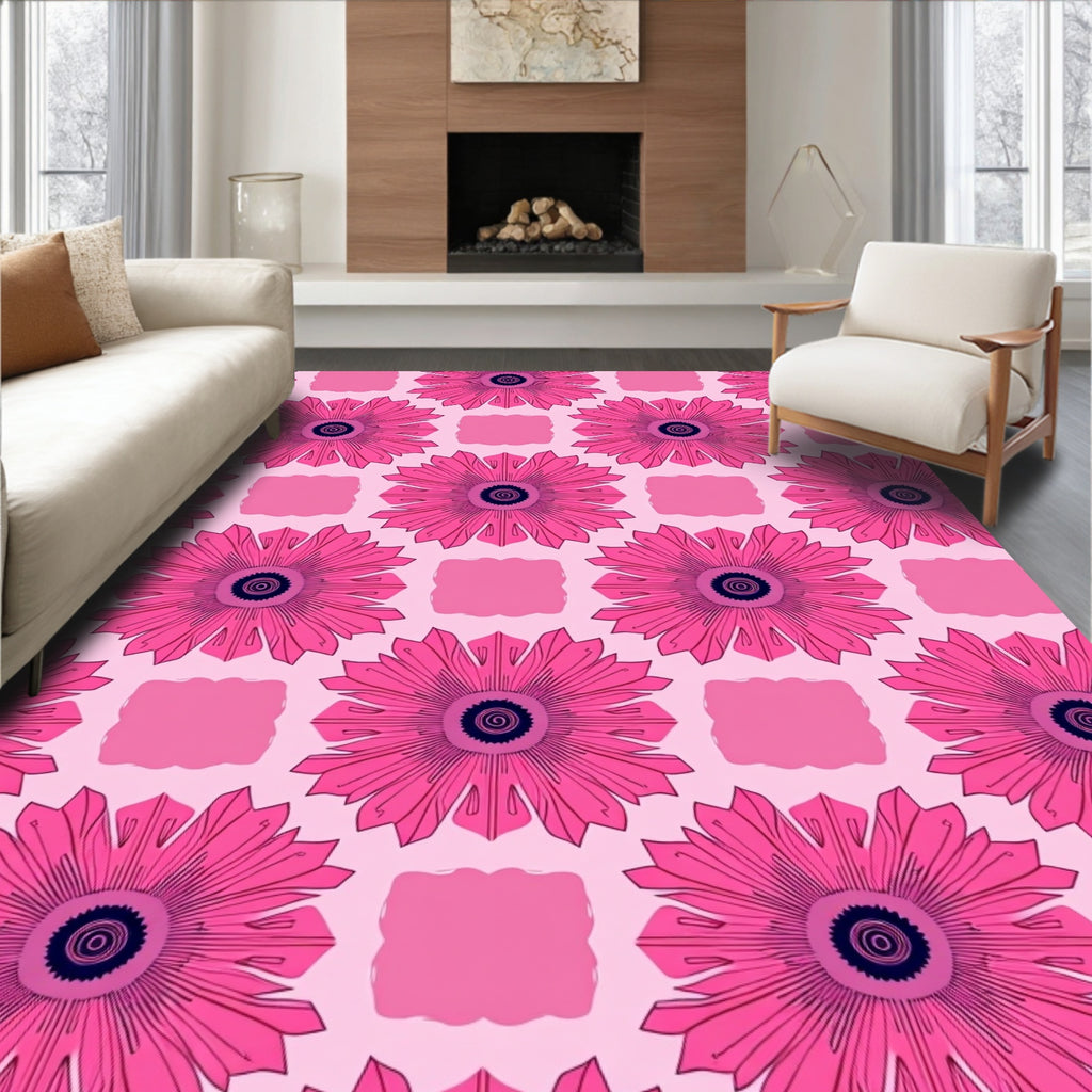 Radiant Pink Floral Pattern Rug