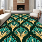 Art Deco Teal Fan Pattern Rug