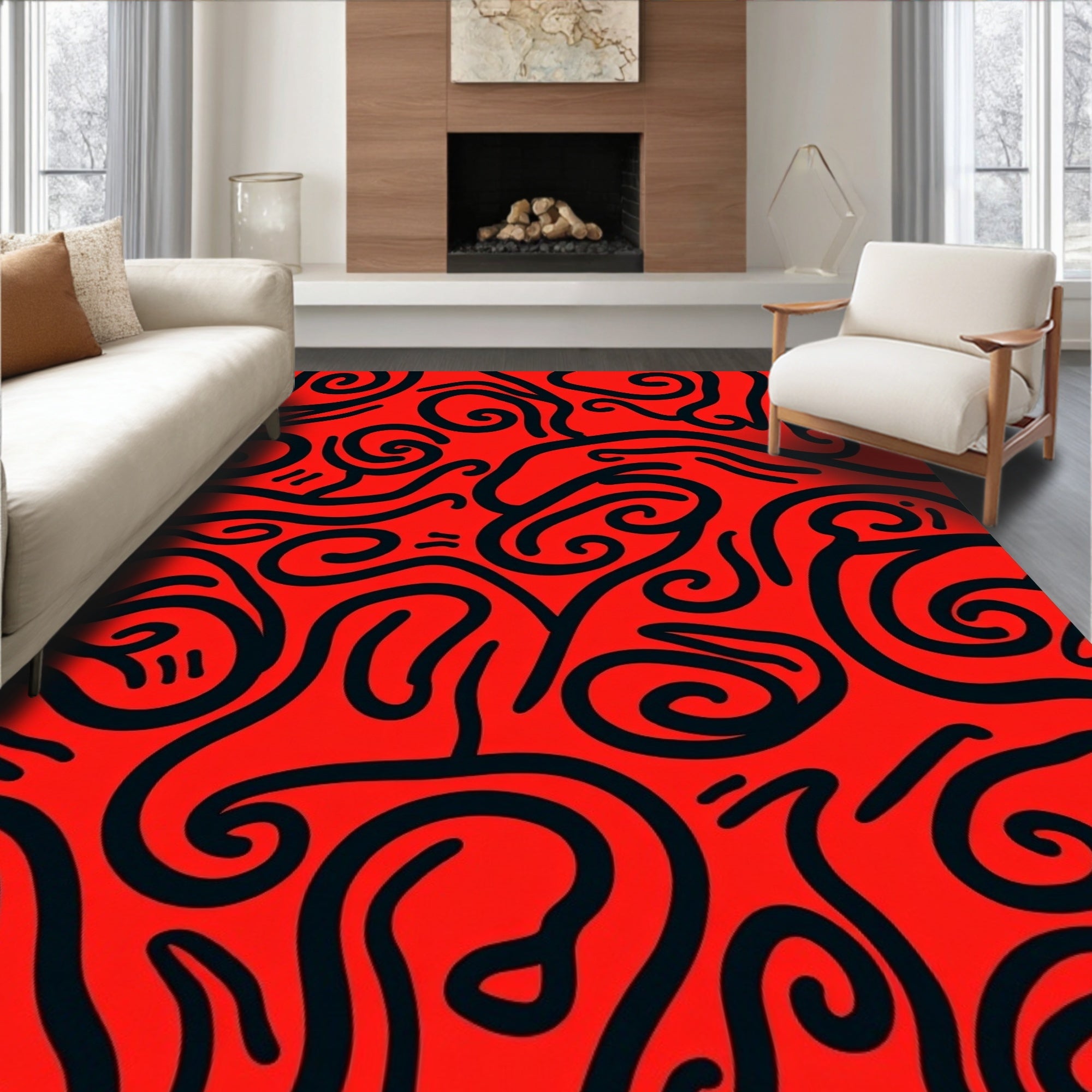 Bold Abstract Swirl Pattern Rug