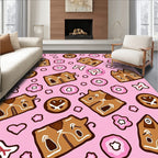 Pink Brown Gingerbread Folk Art Rug