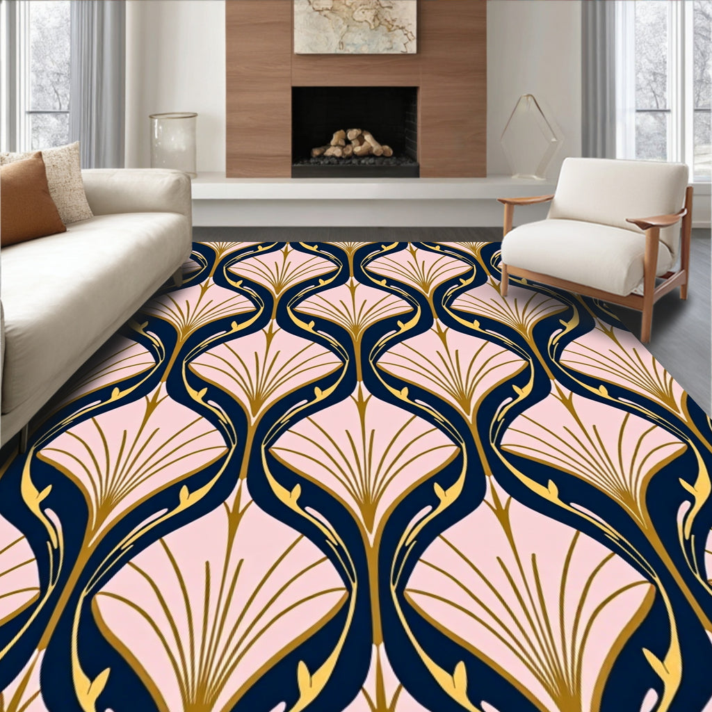 Art Nouveau Navy Gold Fan Pattern Rug