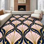 Art Nouveau Navy Gold Fan Pattern Rug