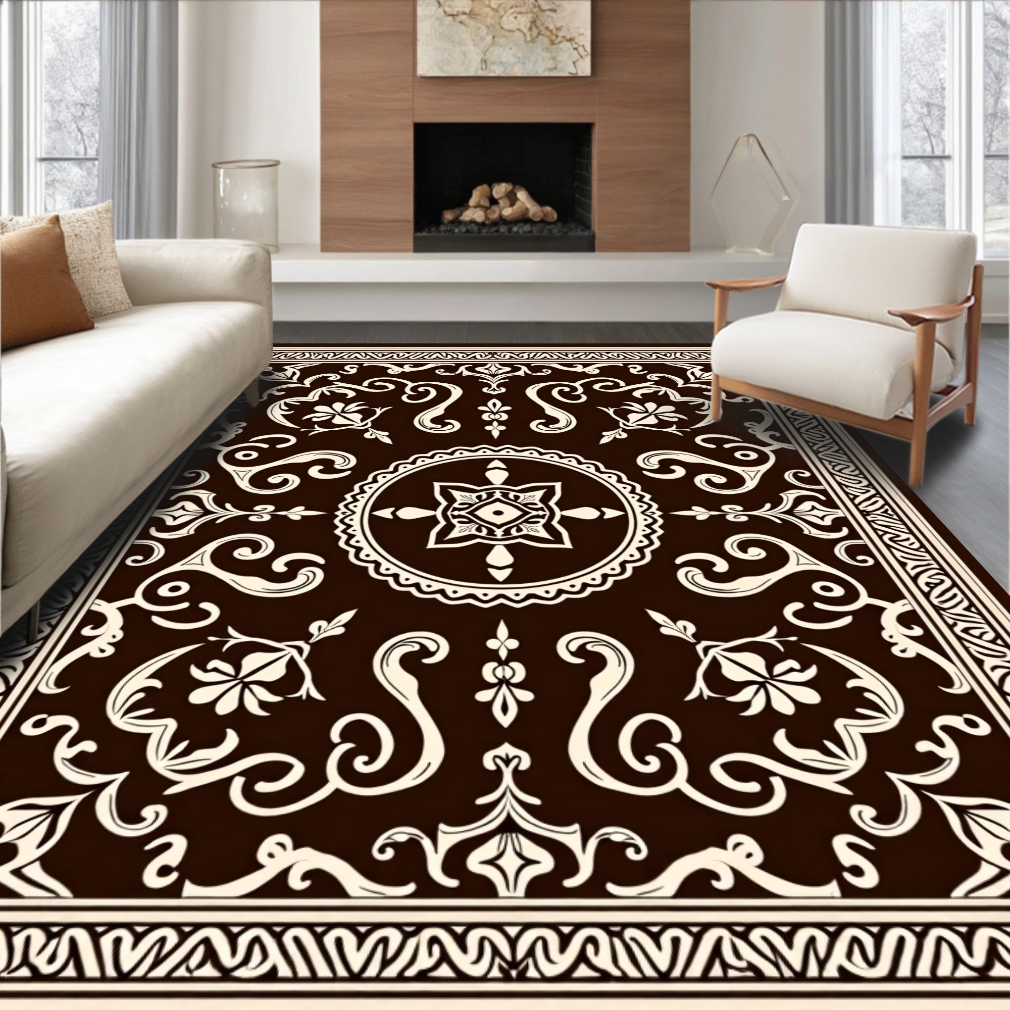 Ornate Floral Scrollwork Pattern Rug