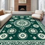 Emerald Ivory Mandala Circle Pattern Rug