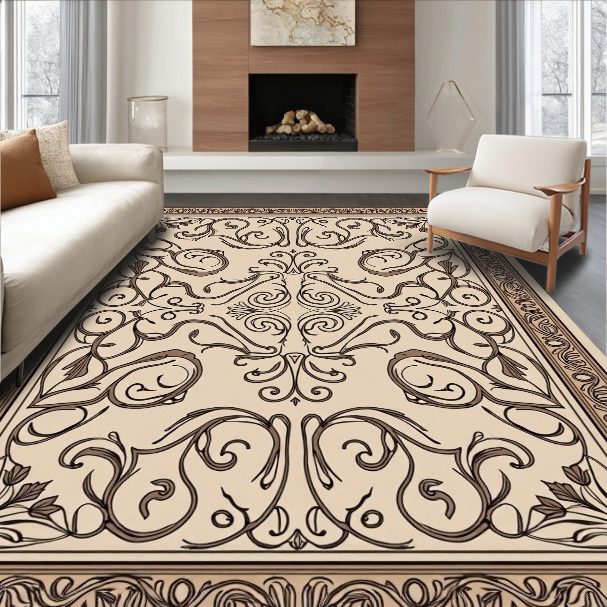 Elegant Scrollwork Vintage Design Rug