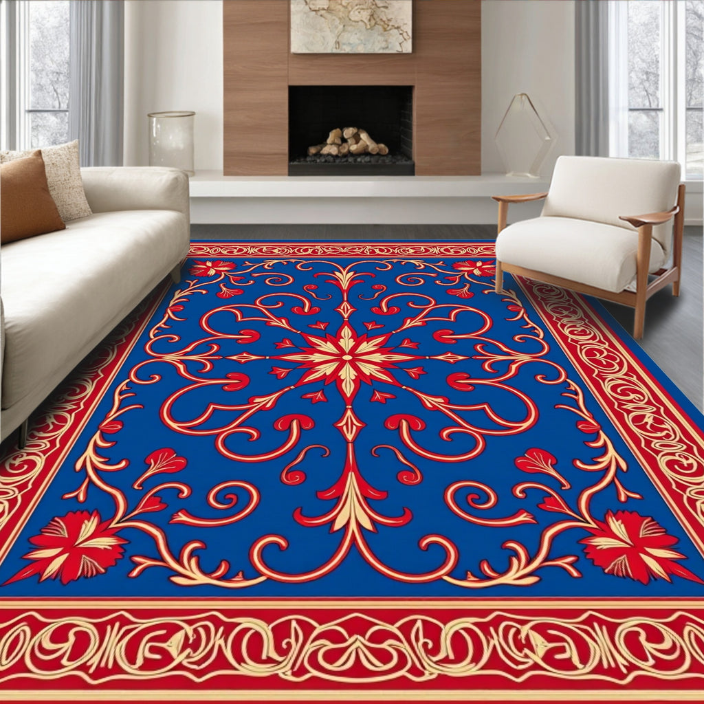 Intricate Blue Floral Motif Rug