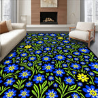 Bold Blue Yellow Floral Vines Rug