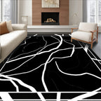 Abstract Black White Line Pattern Rug