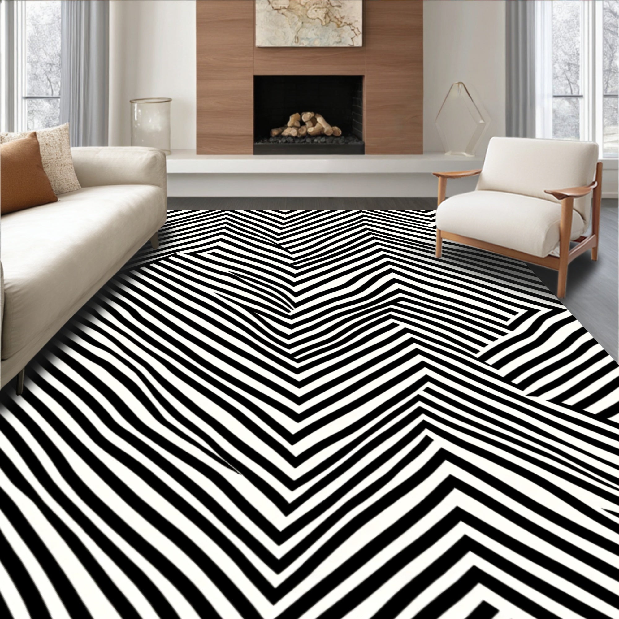 Black White Optical Illusion Pattern Rug