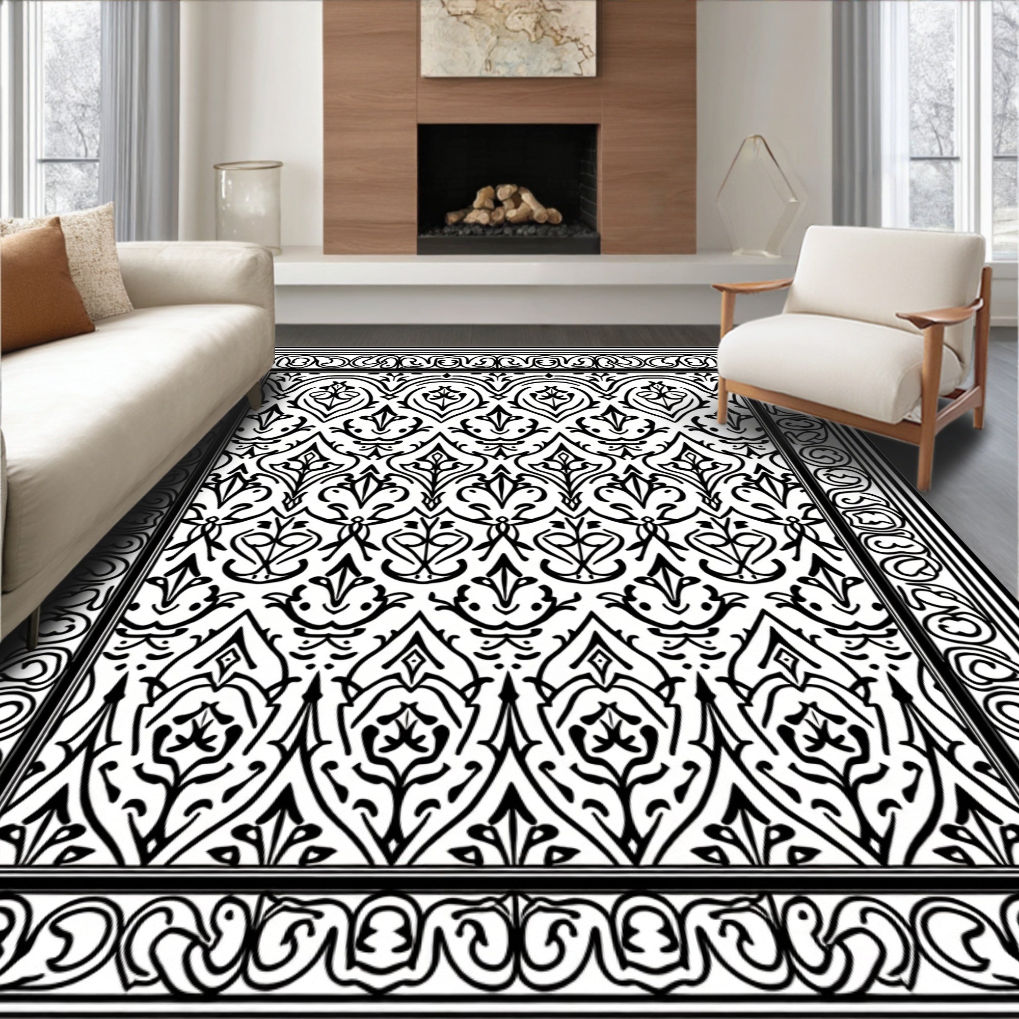 Intricate Floral Border Design Rug