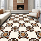 Geometric Brown White Floral Pattern Rug