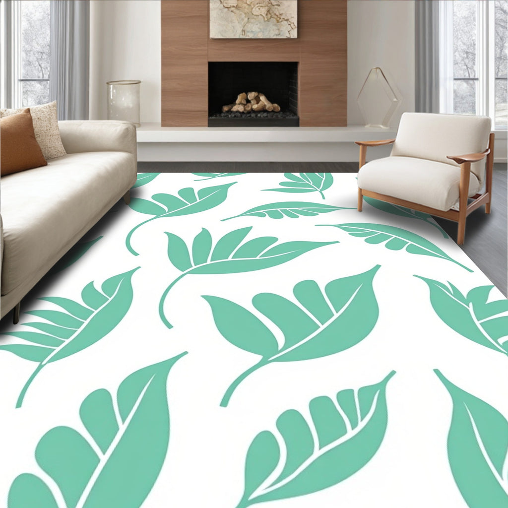Teal Leaf Pattern Repeats Rug
