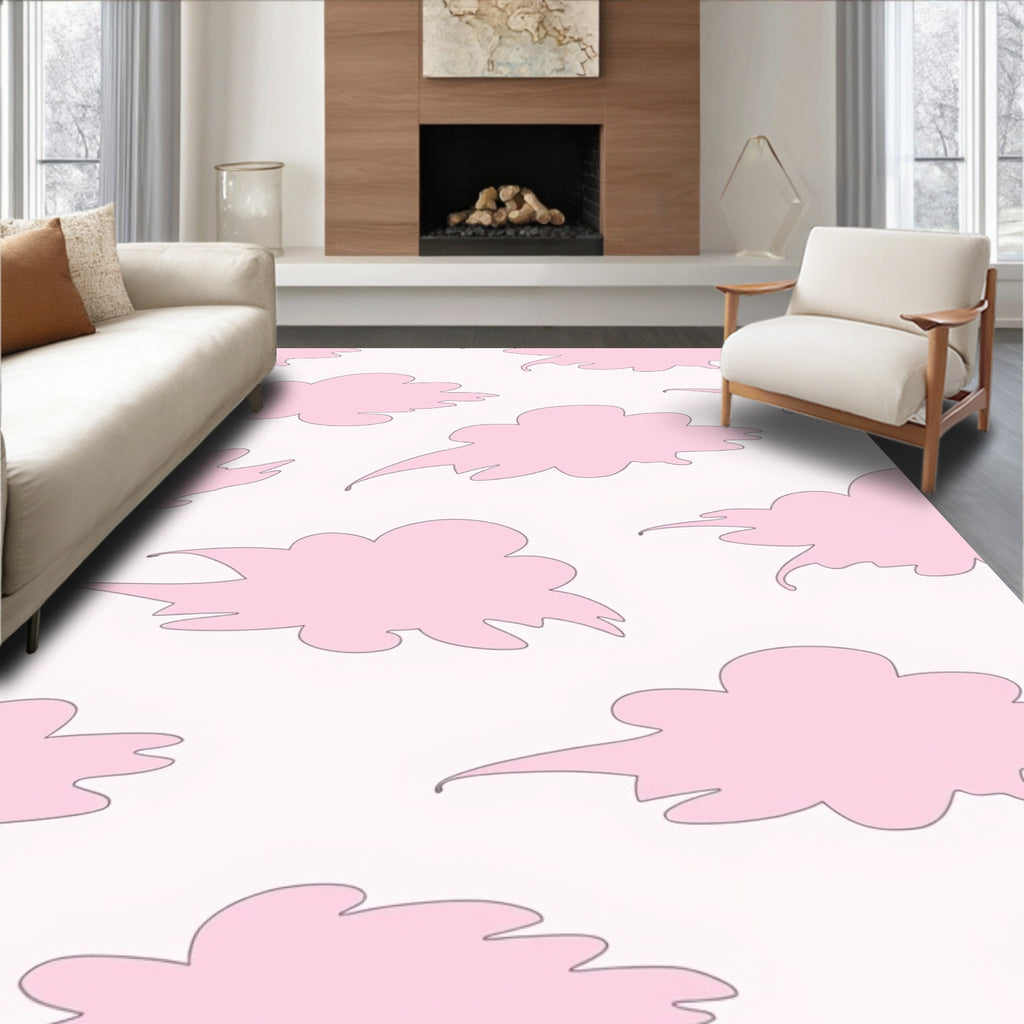 Pink Cloud Patterned Whimsical Design Rug