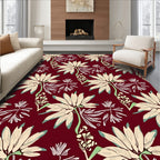 Cream Floral Pattern On Maroon Background Rug