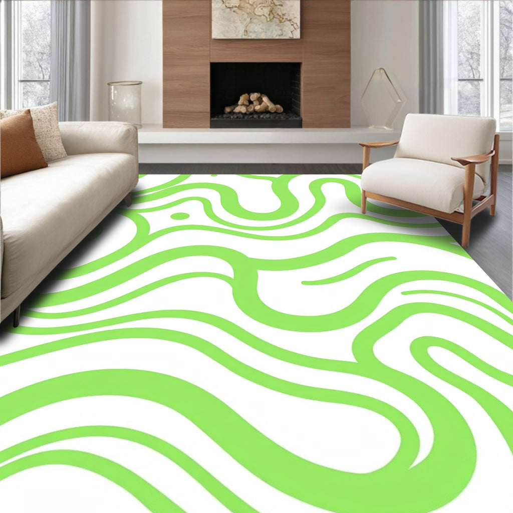 Green Swirls With Dots Pattern Rug