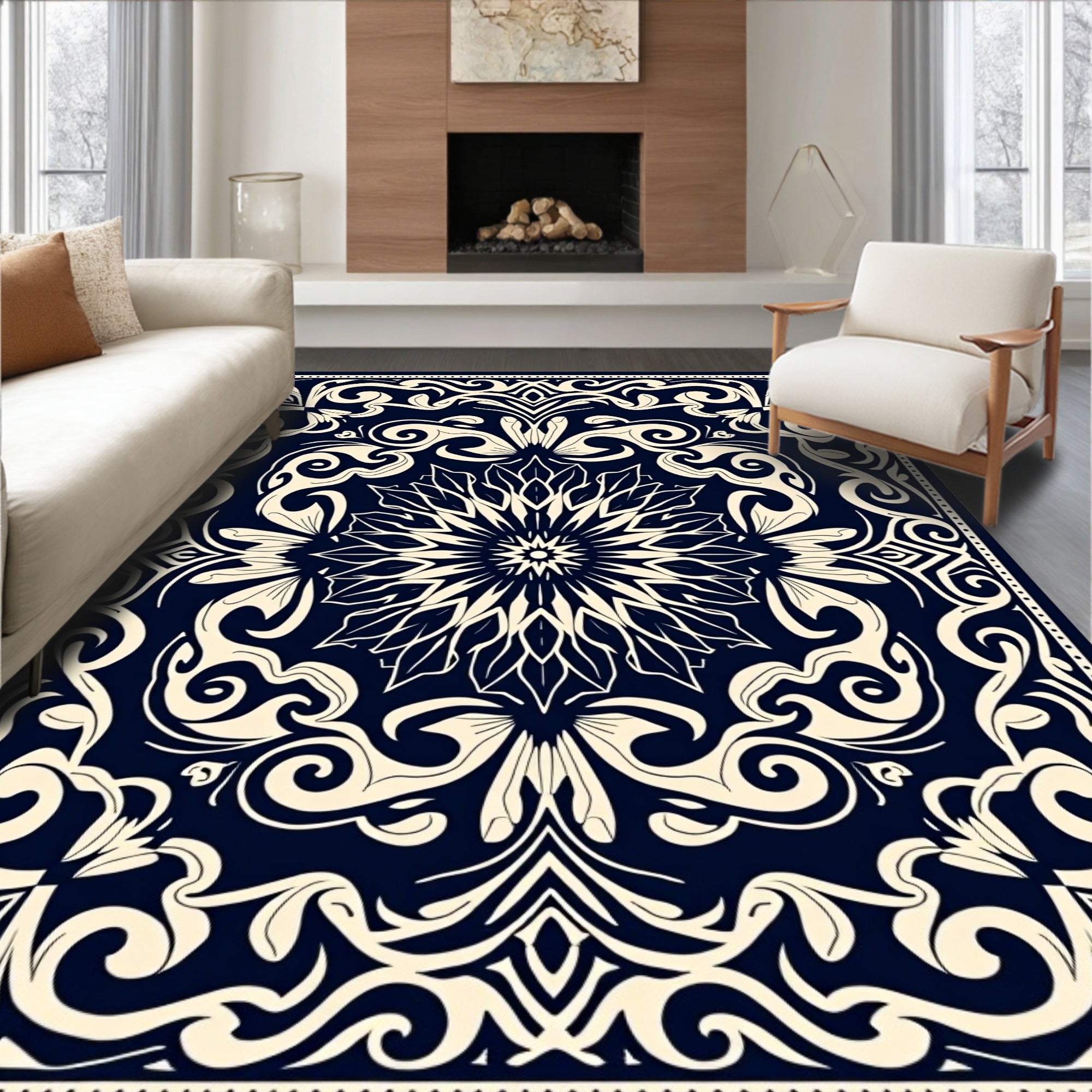 Bold Floral and Swirls Pattern Rug