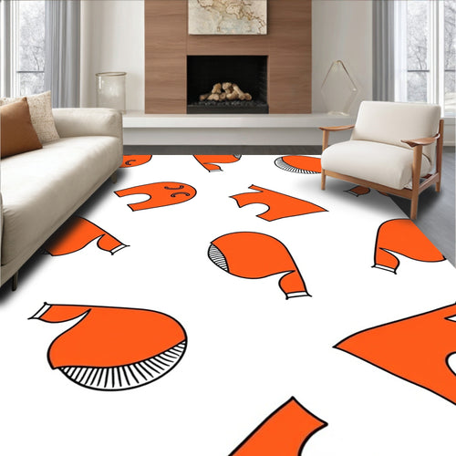 Abstract Orange White Whimsical Pattern Rug