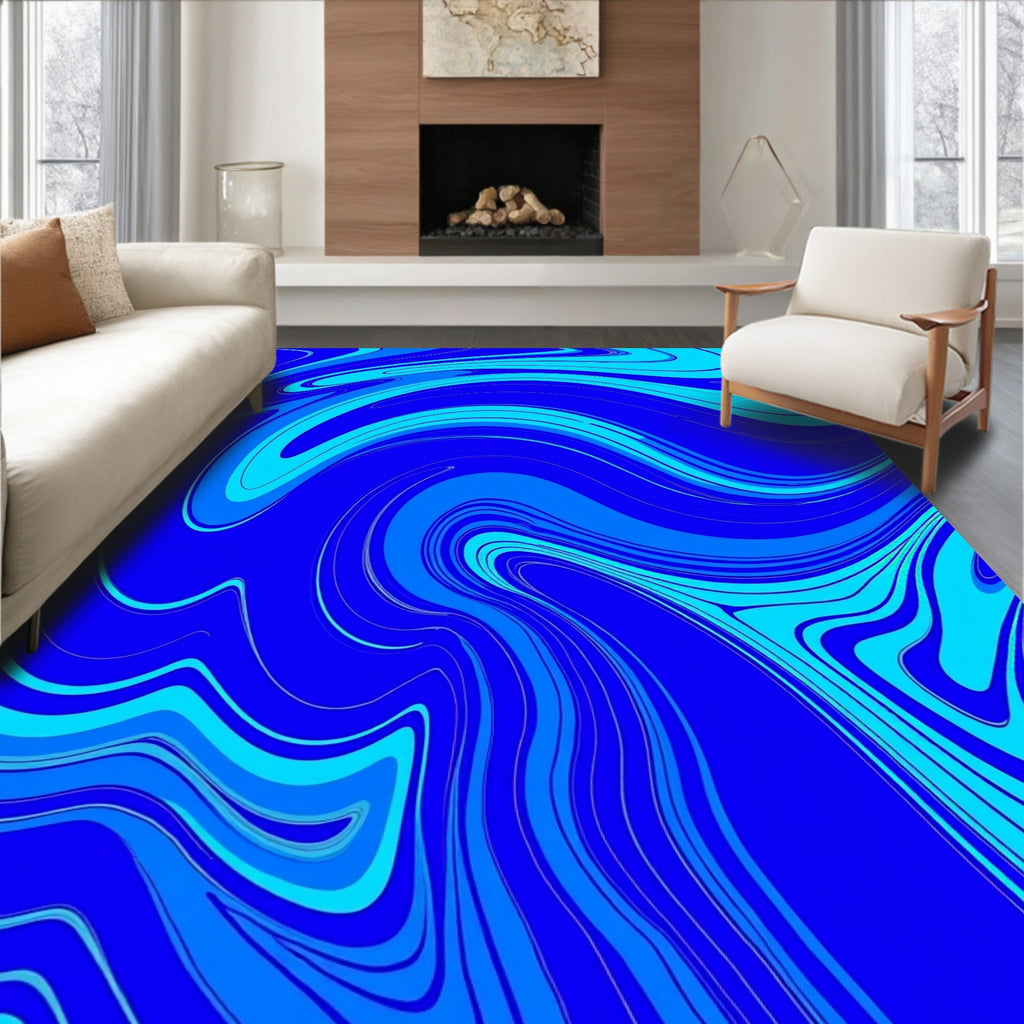 Vibrant Blue Swirl Abstract Pattern Rug