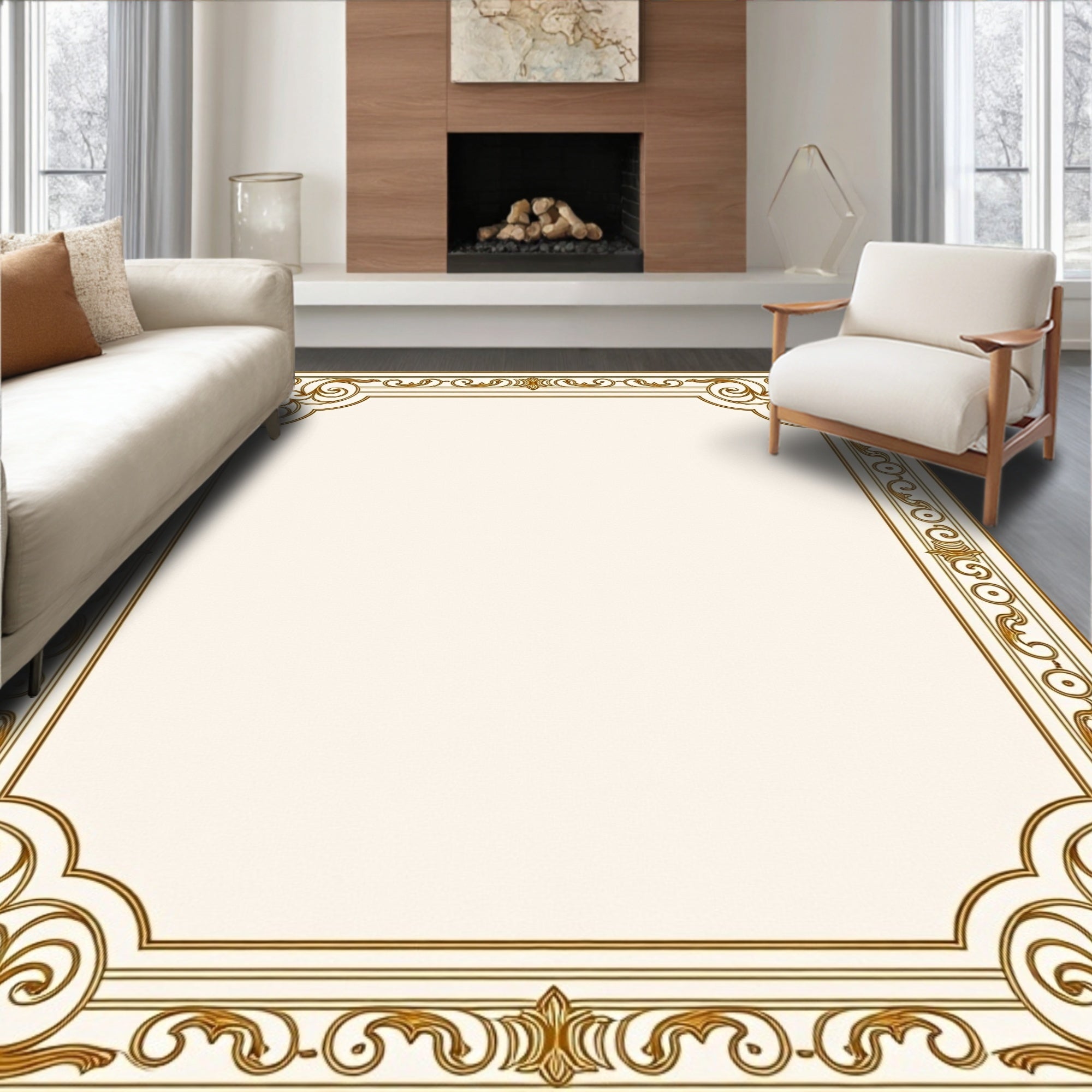 Ornate Gold Scroll Filigree Rug