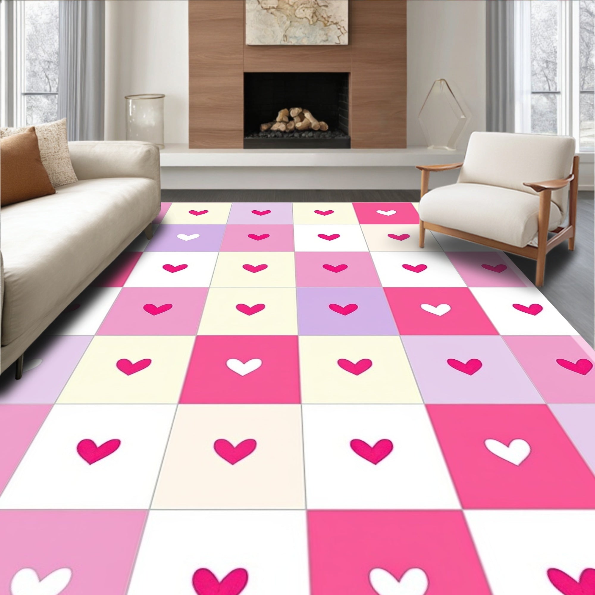 Sweet Heart Patterned Pastel Rug