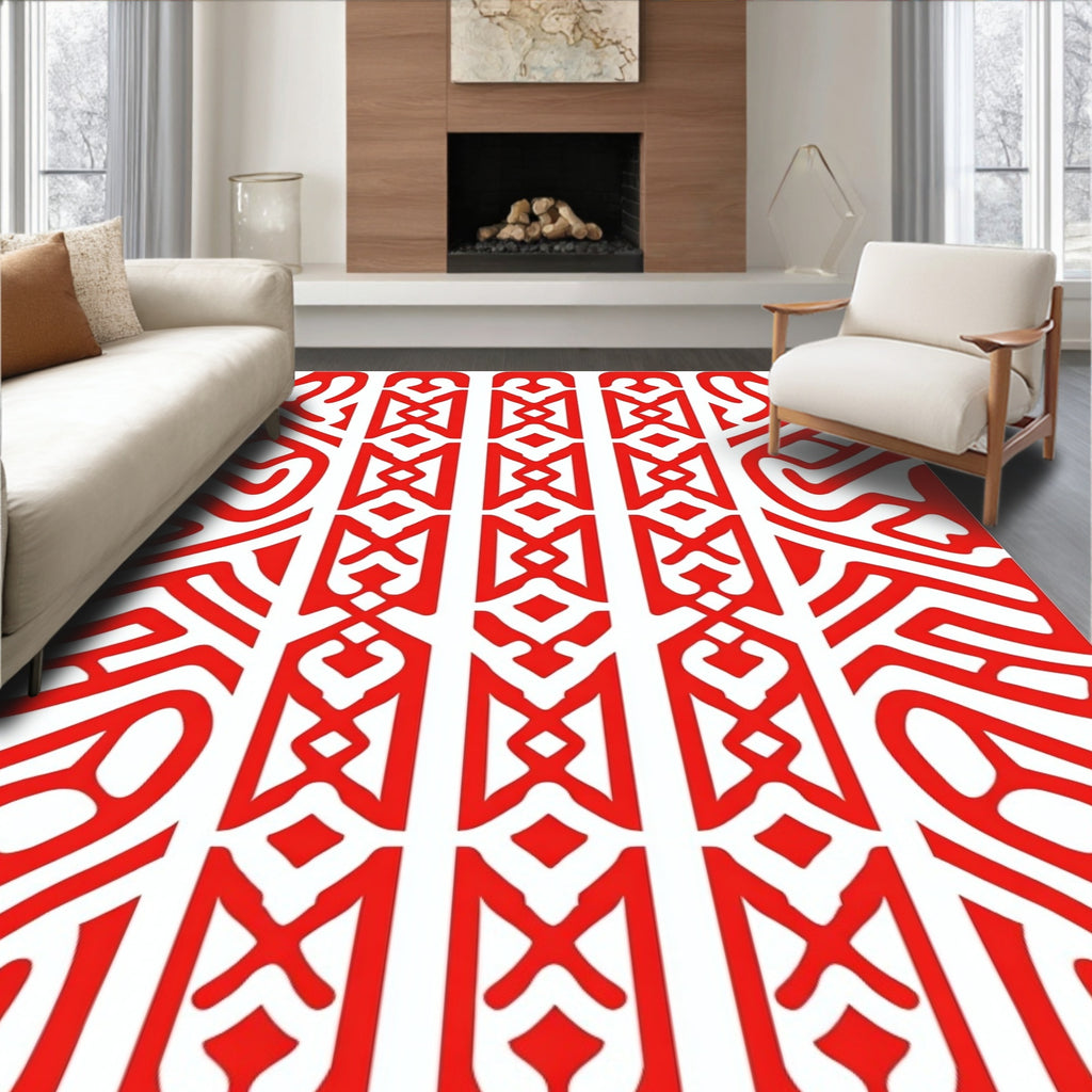 Abstract Red Symmetry Design Rug