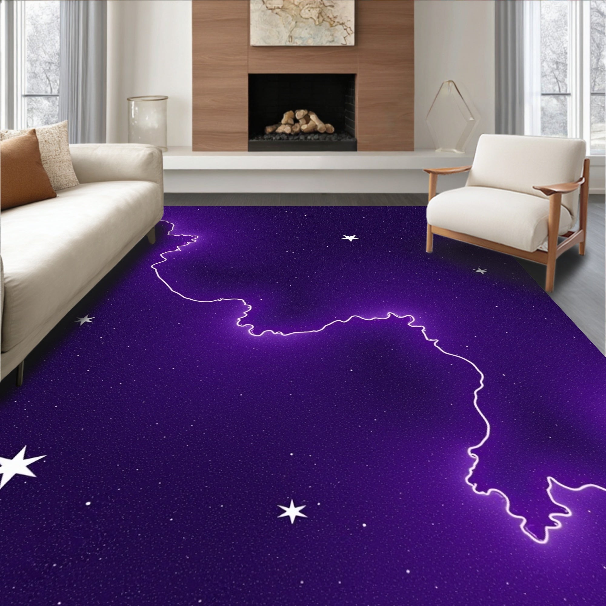 Cosmic Space Lightning Star Pattern Rug