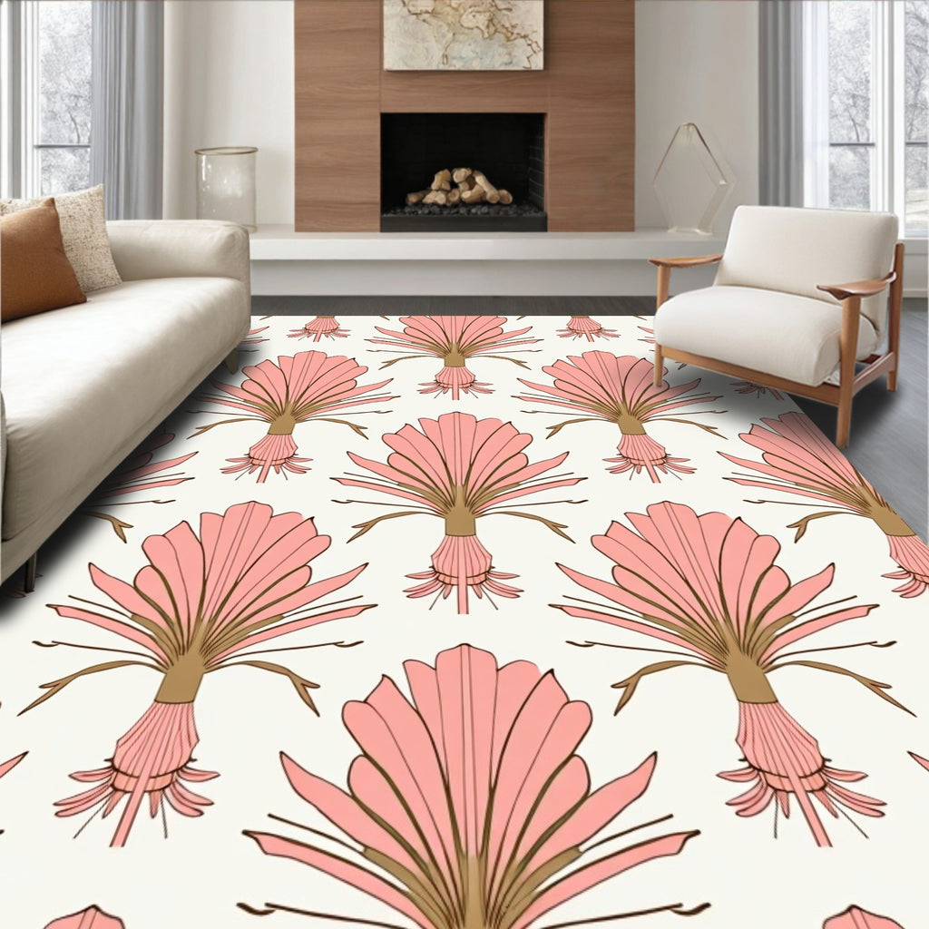Pink Palm Frond Pattern Design Rug