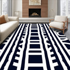 Bold White Stripe and Curve Pattern Rug